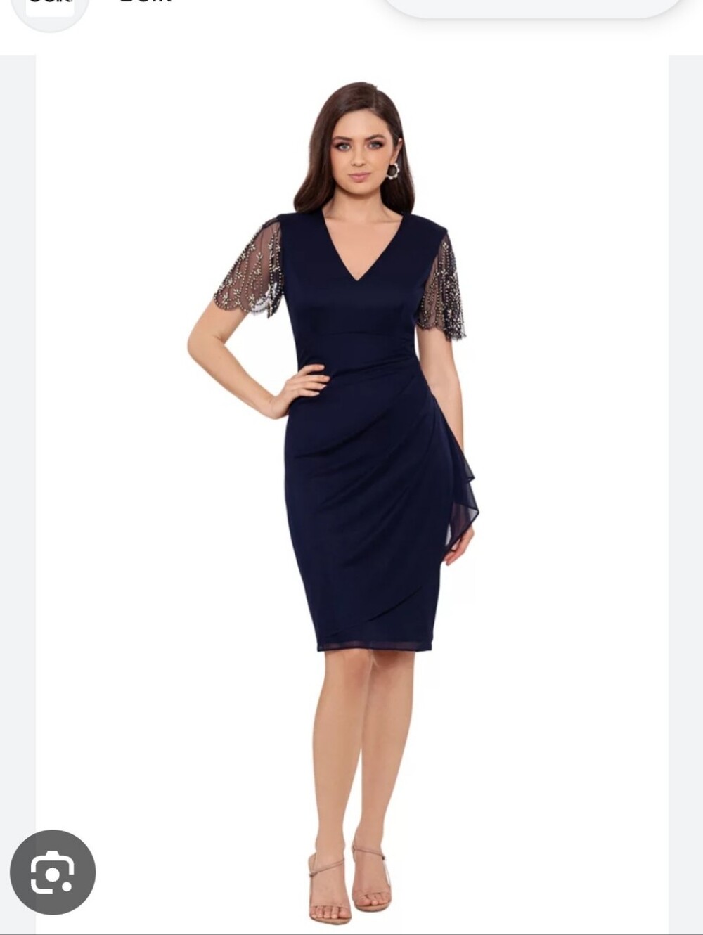 XSCAPE 14W Navy Beaded Cocktail Dress Plus Size NWT Sheath Formal Wedding Guest